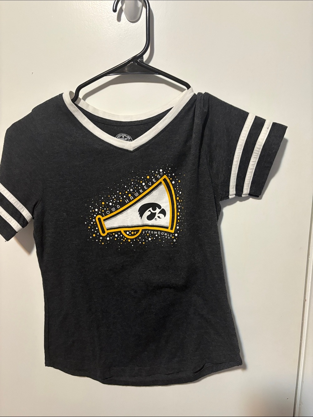 Rivalry Threads Iowa Hawkeyes Black & White V-Neck Kids Tee with Yellow Accent